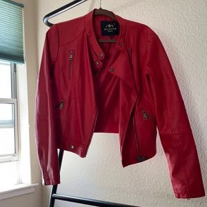 Red faux leather jacket